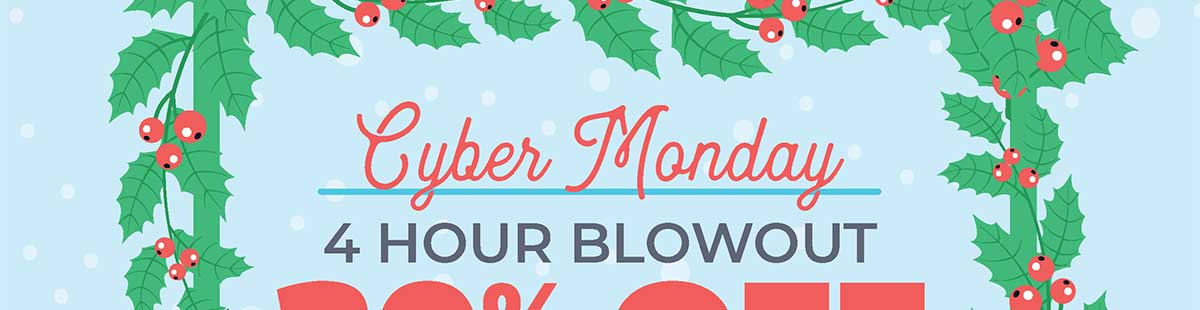 Cyber Monday 4 Hour Blowout! 20% Off Sitewide from 8AM to 12PM CST Monday, November 29th, 2021