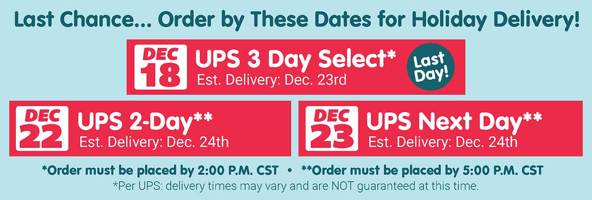 Holiday Shipping Schedule