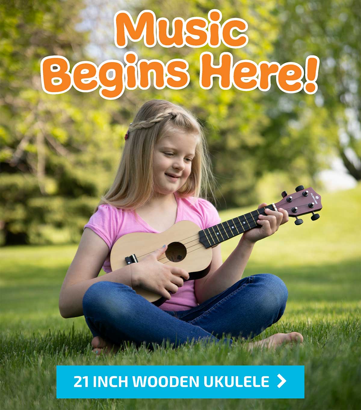 Music Begins Here! 21 inch Wooden Ukulele