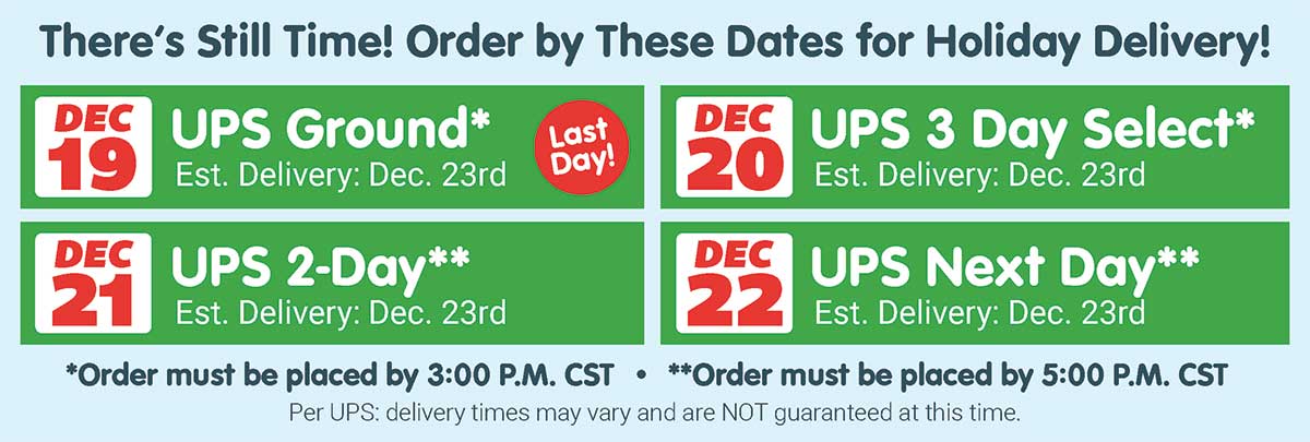 Holiday Shipping Schedule