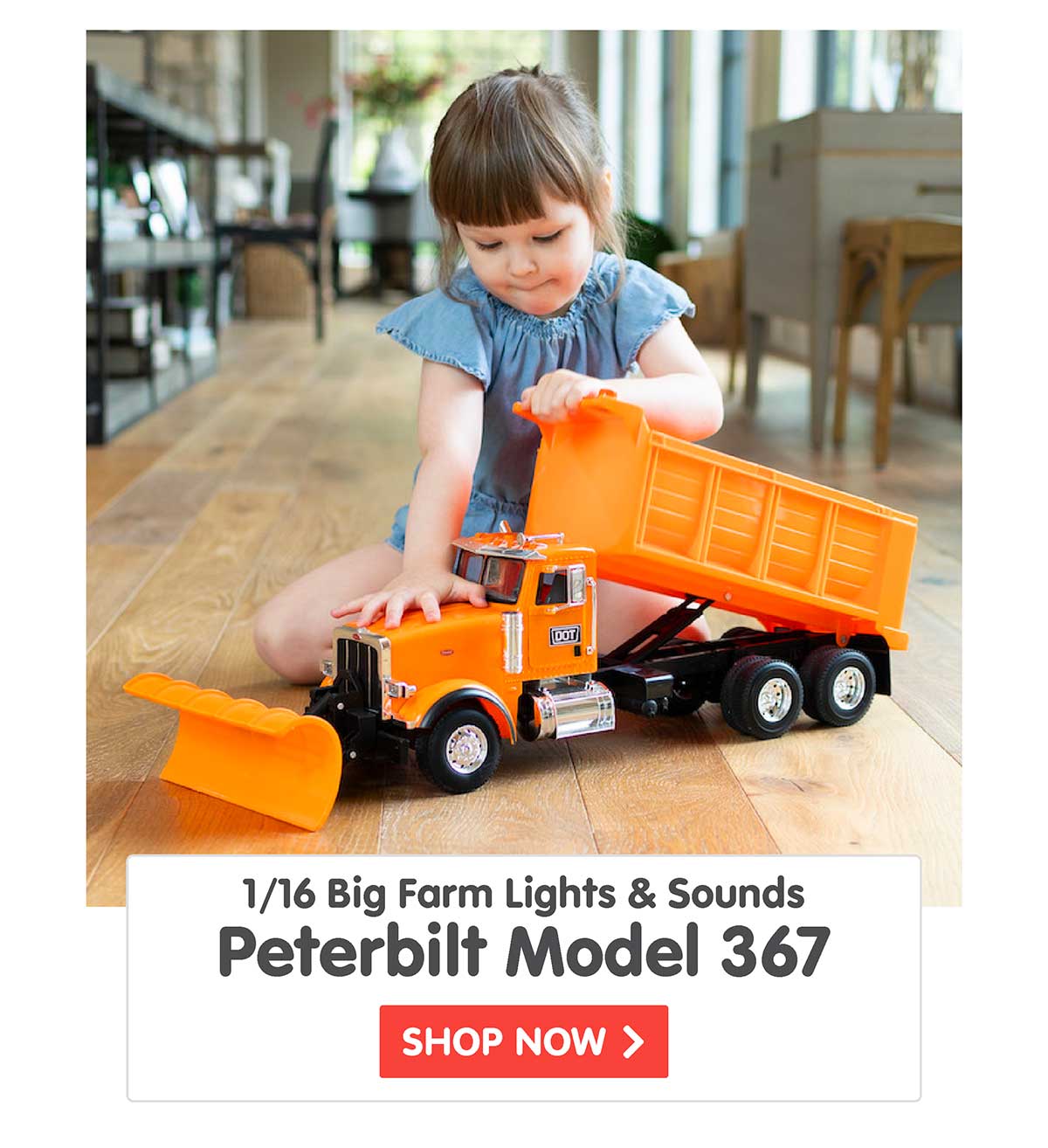 1/16 Big Farm Lights & Sounds Peterbilt Model 367 Straight Truck w/Dump Box and Snow Plow