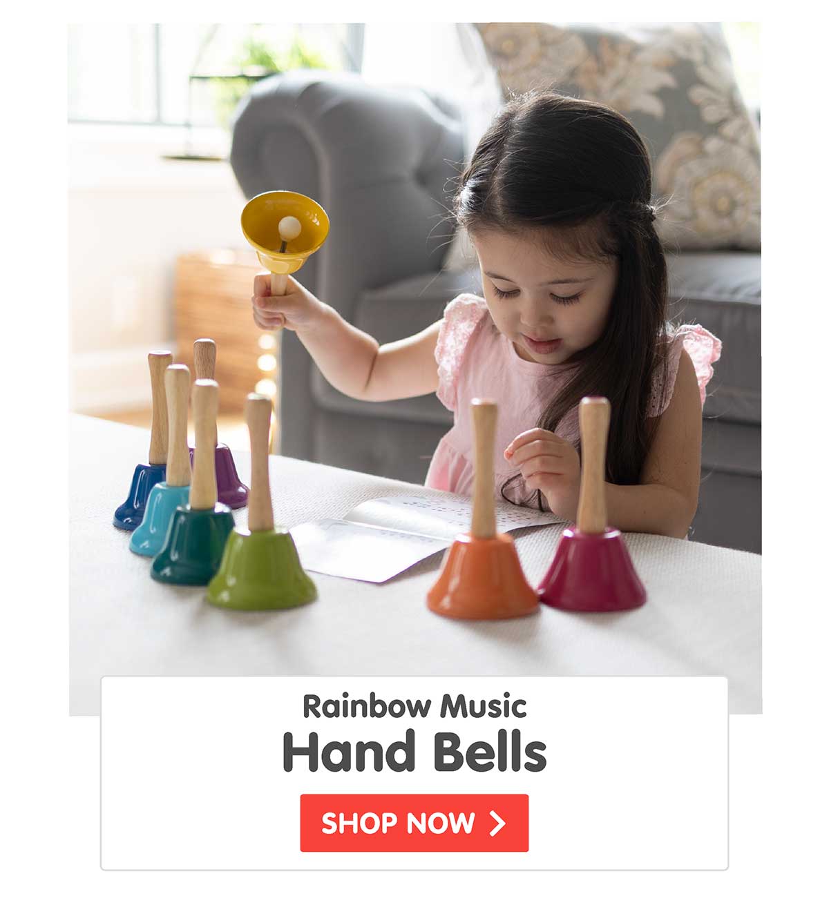 Rainbow Music Hand Bells with Wood Handles