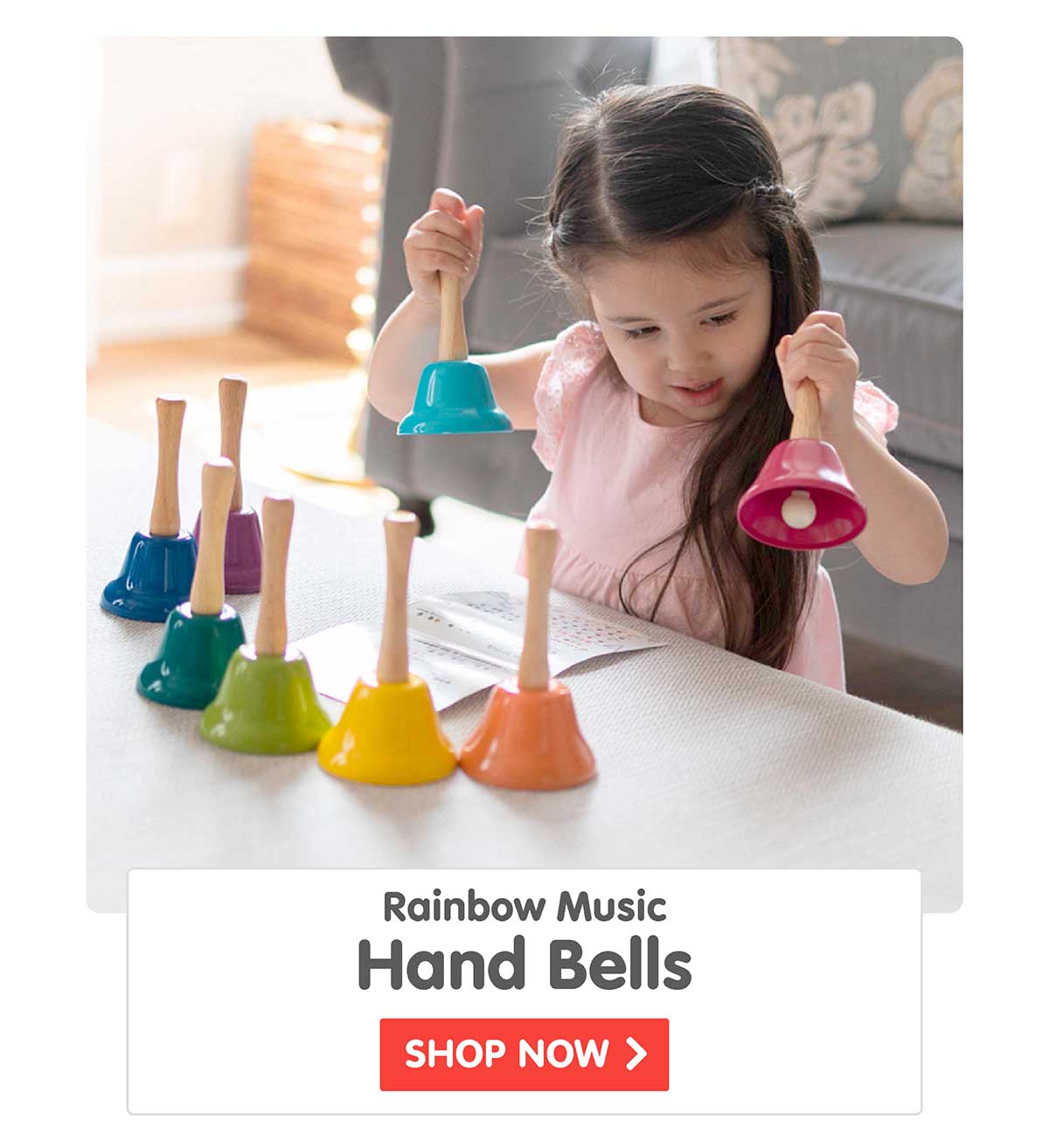 Rainbow Music Hand Bells with Wood handles