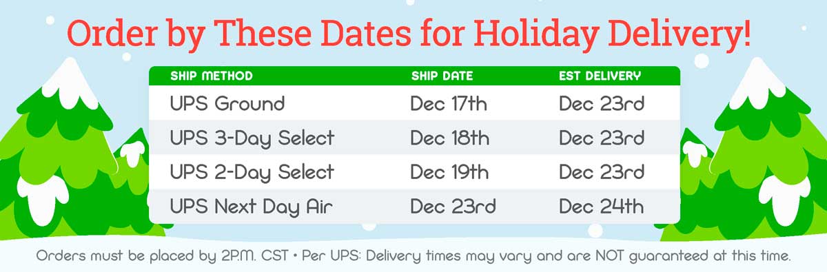 Order by these dates for Holiday Delivery!