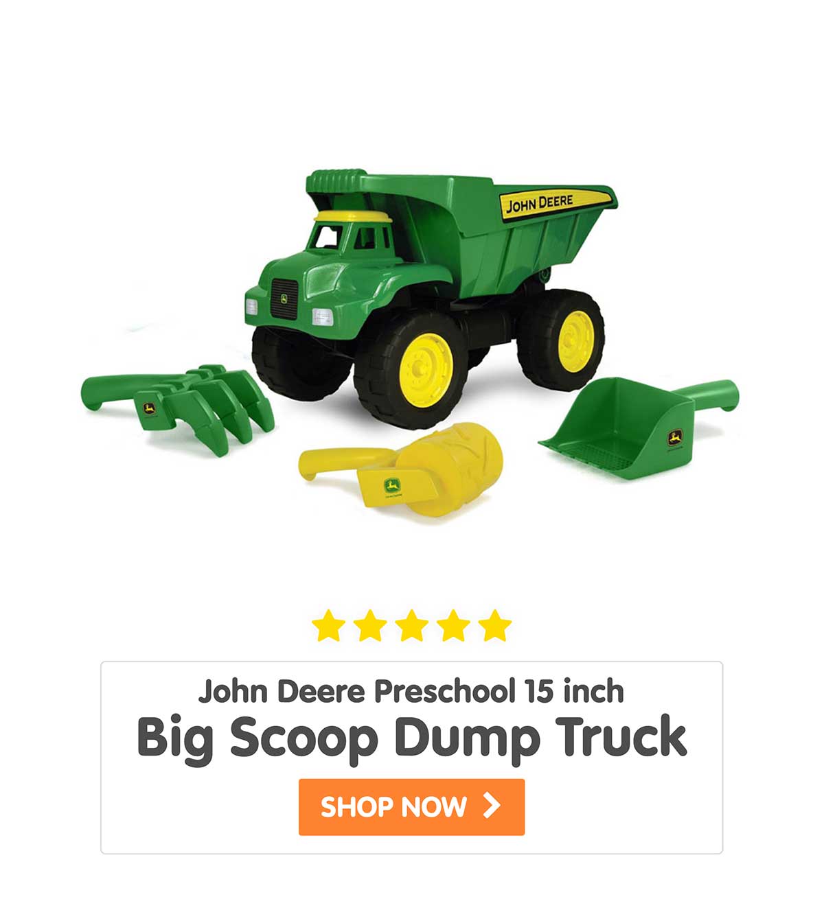 John Deere Preschool 15 inch Big Scoop Dump Truck with Sand Tools